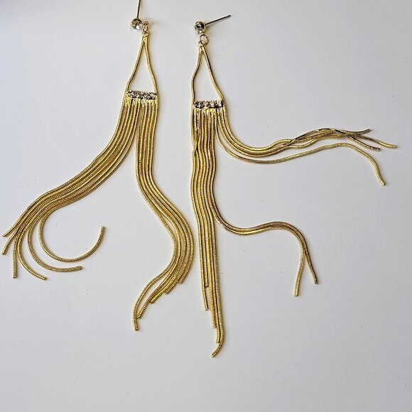 Gold Tassel Chandelier Earrings - Picture 1 of 7